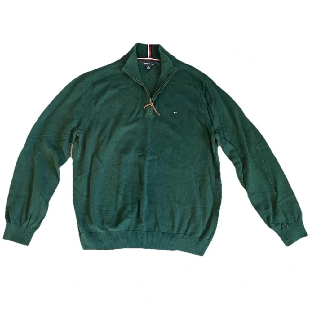 Tommy Hilfiger Quarter Zip Sweater Green Mens XL - Picture 1 of 8